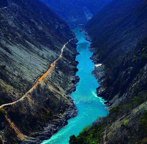 The river Ganga flowing between two mountains