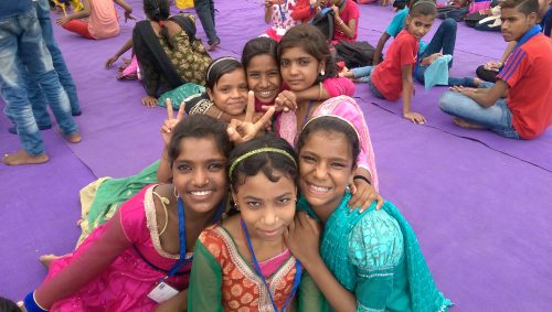 Namita (rightmost) with her friends at a creative workshop for children in difficult circumstances