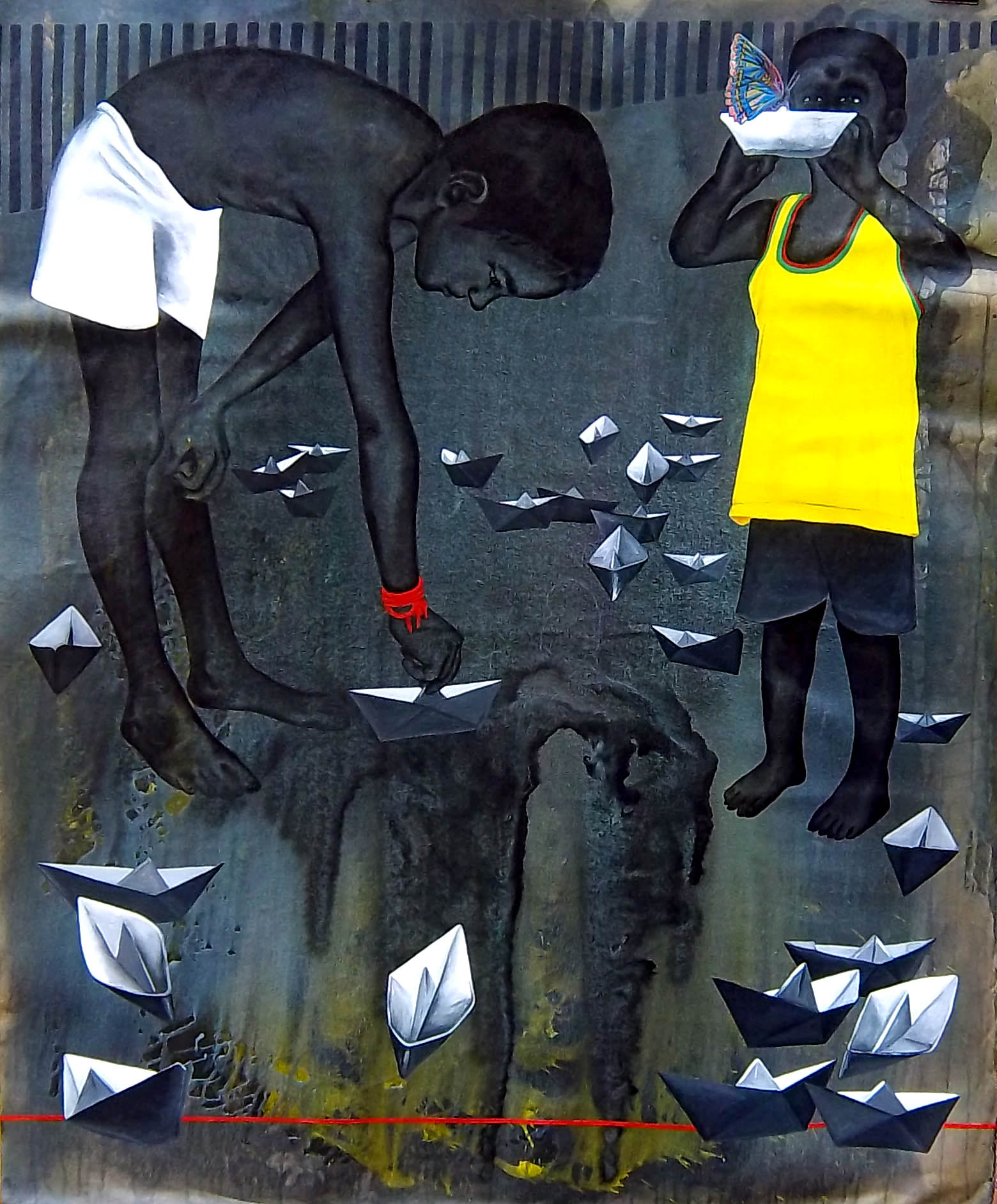 Avijit Roy1.Kids with paper boats and a butterfly on another paper boat