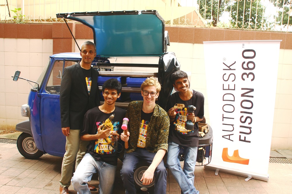 From L-R Pradeep Nair, MD, India & SAARC, Autodesk and Maker-in-Residence, Coby Ungar with his team