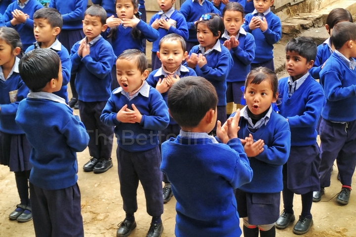 Students at the morning assembly. 
