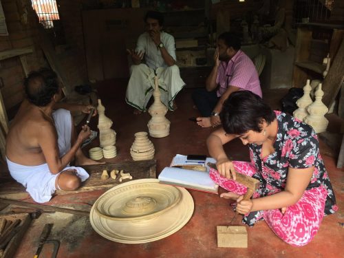 Being apprentice to the master Kathakali Koppu Master. He was immensely kind to let he try his tools. 