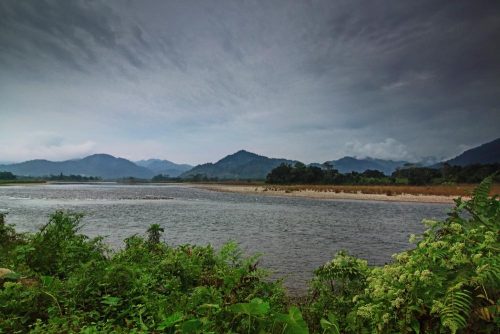 Siyom River and the lush hills of West Siang district as seen near Along town