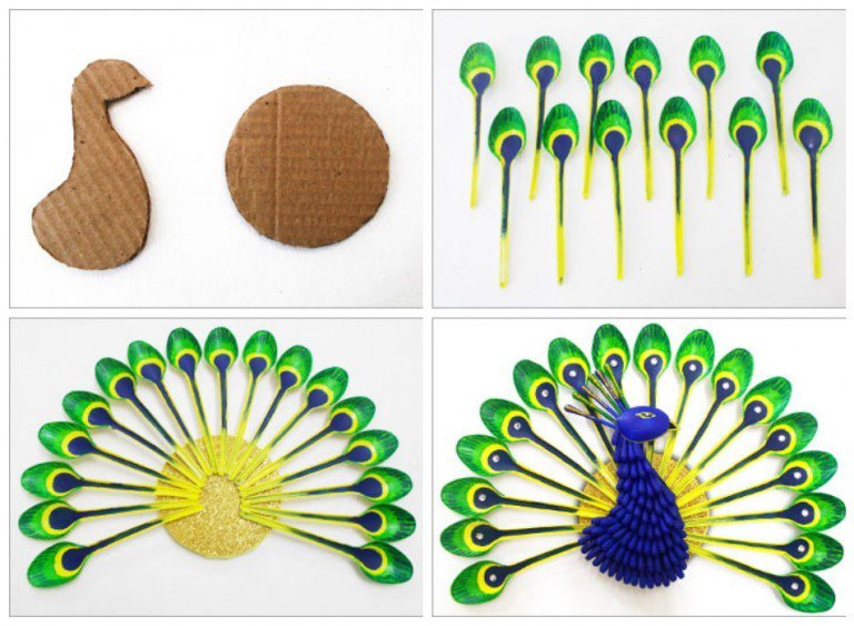 recyclart-org-diy-home-decor-how-to-make-beautiful-peacock-with-plastic-spoon-11