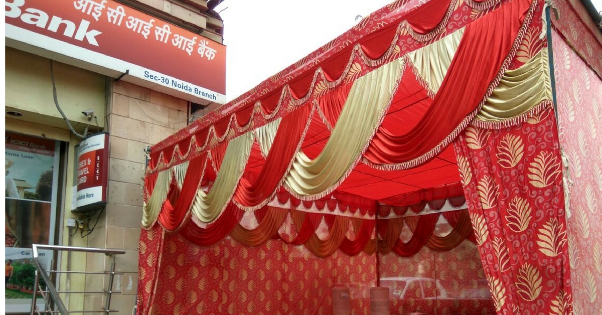 Pandal set up by Dublish and team outside ICICI Bank