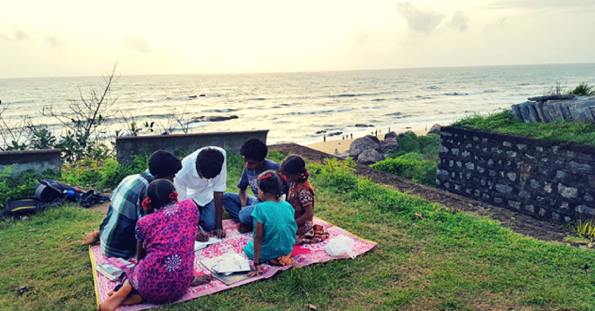 Engineering Sudents from NIT-K Convert Beach Into a School for Underprivileged Children
