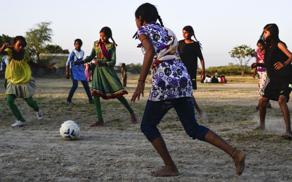 Girls during evening practice, in Sakariya.