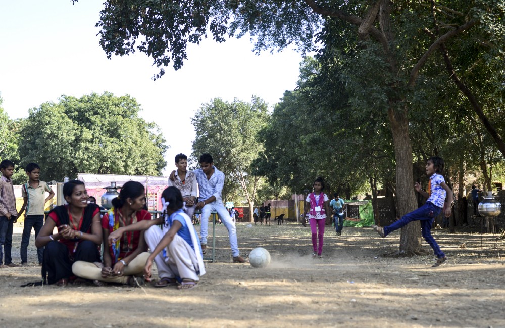 12 — year — old and student of class 6th Aarti found an opportunity to grab the ball during break time, in Meeno Ka Naya Gaon.