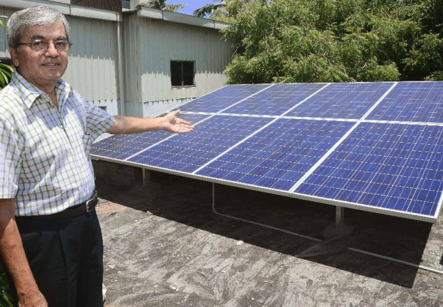 CHENNAI, TAMIL NADU, 23/04/2015: D. Suresh, a resident of Kilpauk in Chennai has solar panels to produce renewable energy and a vast collection of plants that adorns his terrace. Photo: R. Ravindran