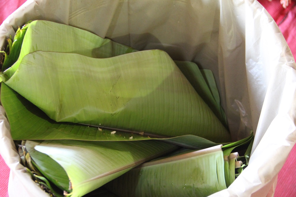 Segregate waste. These banana leaves are going to be composted and enrich the soil! 