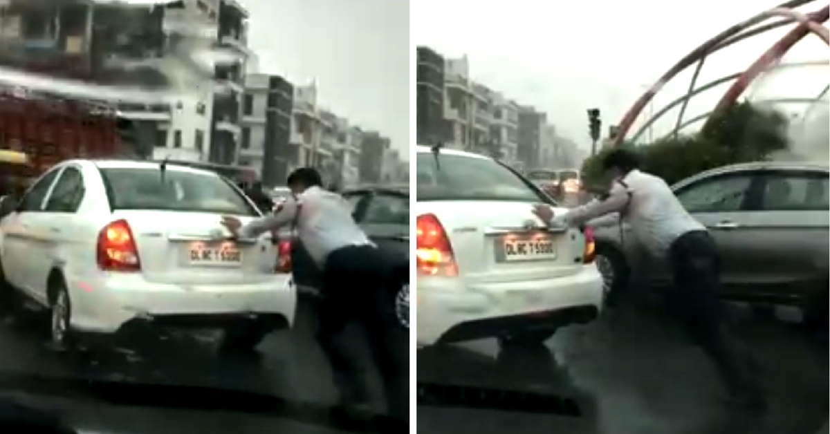 Watch: A Delhi Cop Helped a Driver Despite Heavy Rains, Restoring Everyone’s Faith in Humanity