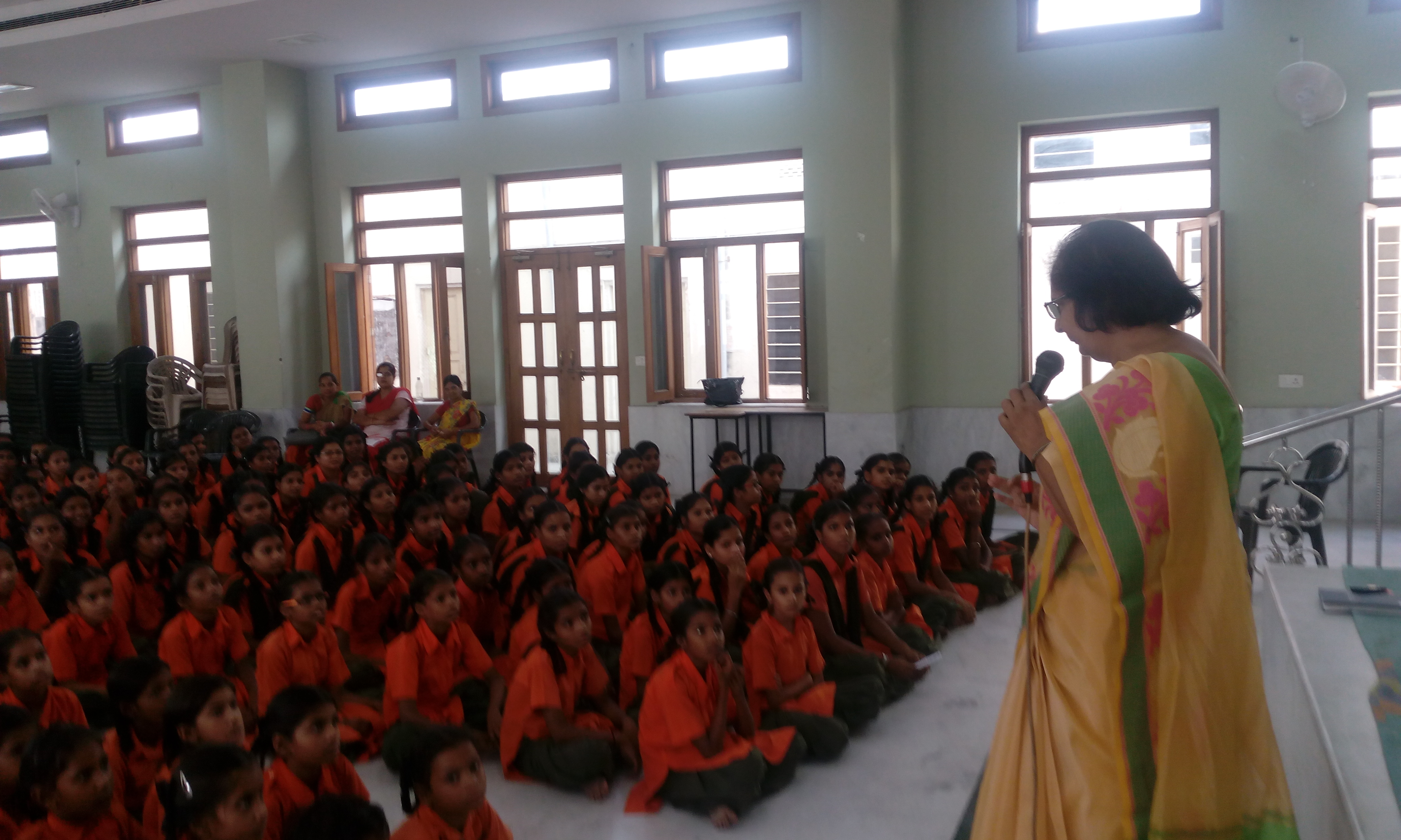 Ms Mathur motivating girls to complete their education and become self dependent