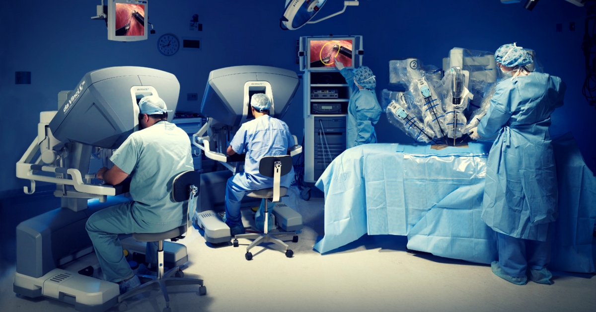 A robot-assisted surgery in progress. Picture Courtesy: Wikimedia Commons.