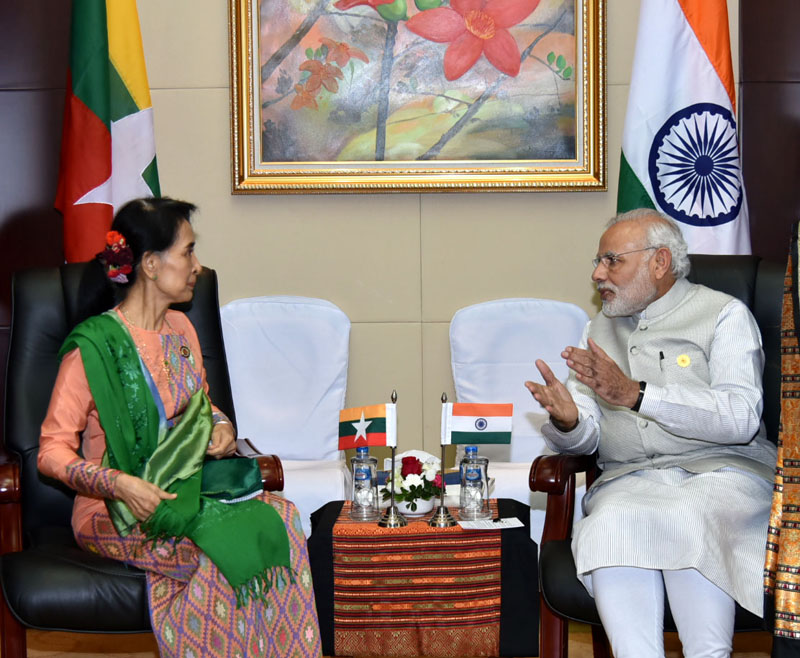 Indian Prime Minister Narendra Modi with State Counsellor of Myanmar Aung San Suu Kyi (Source: Wikimedia Commons)