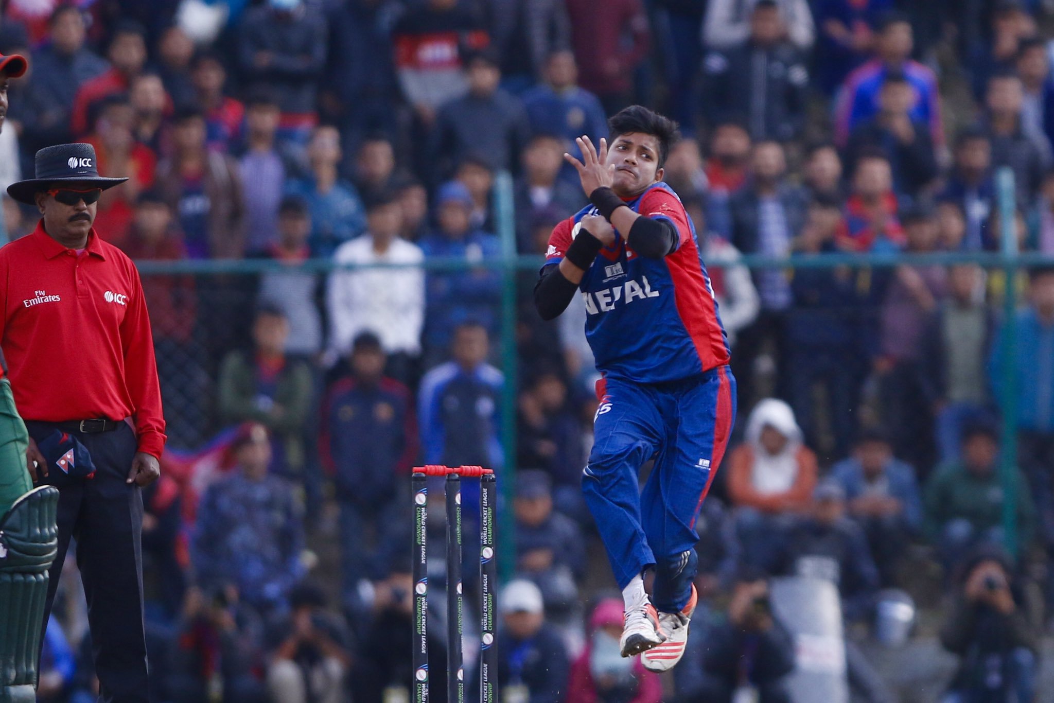 Sandeep Lamichhane in action. (Source: Twitter)