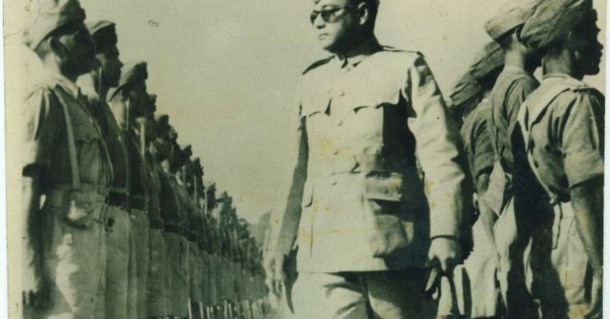 Netaji reviewing the troops of the Azad Hind Fauj. Picture Courtesy: Wikimedia Commons.