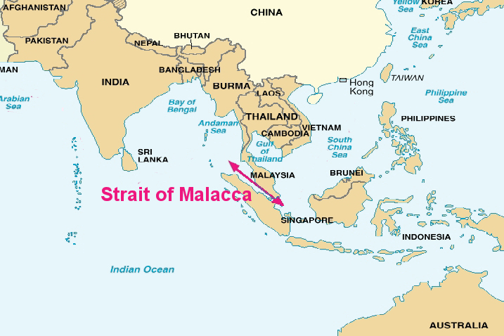 Straits of Malacca on the map (Source: Wikimedia Commons)