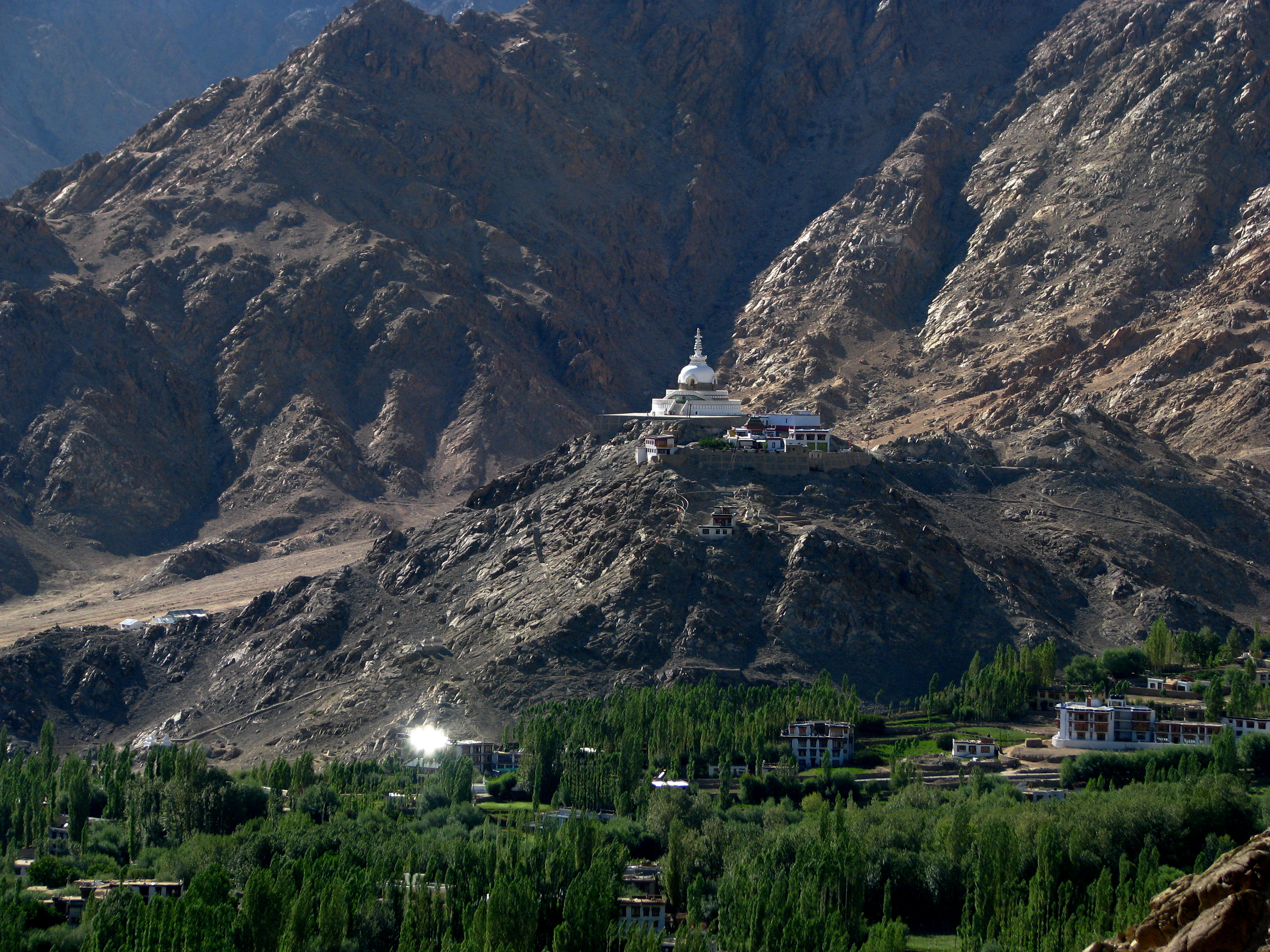 View of Shanti Stupa from the Old Fort (Source: Wikimedia Commons)