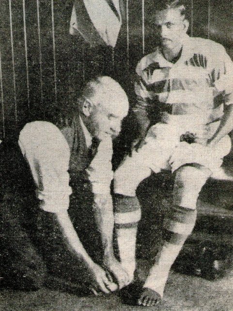 Mohammed_Salim having his feet bandaged at Celtic FC in 1936. (Source: Wikemedia Commons)