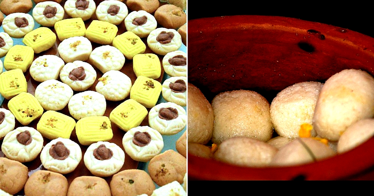 The Sandesh (left), and Rosogolla (right), are two must-haves, in Kolkata. Image Courtesy:Wikimedia Commons.