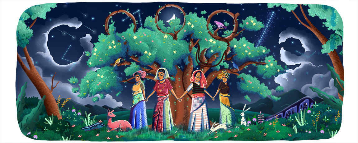 Google celebrating 45th anniversary of Chipko Movement with a doodle. (Source: Google)