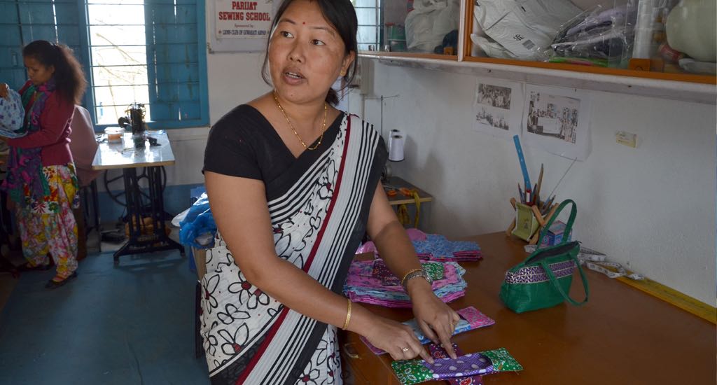 Aimoni Tumung of Parijat Academy played a key role in initiating better menstrual hygiene practices with reusable pads. (Photo by Abdul Gani)