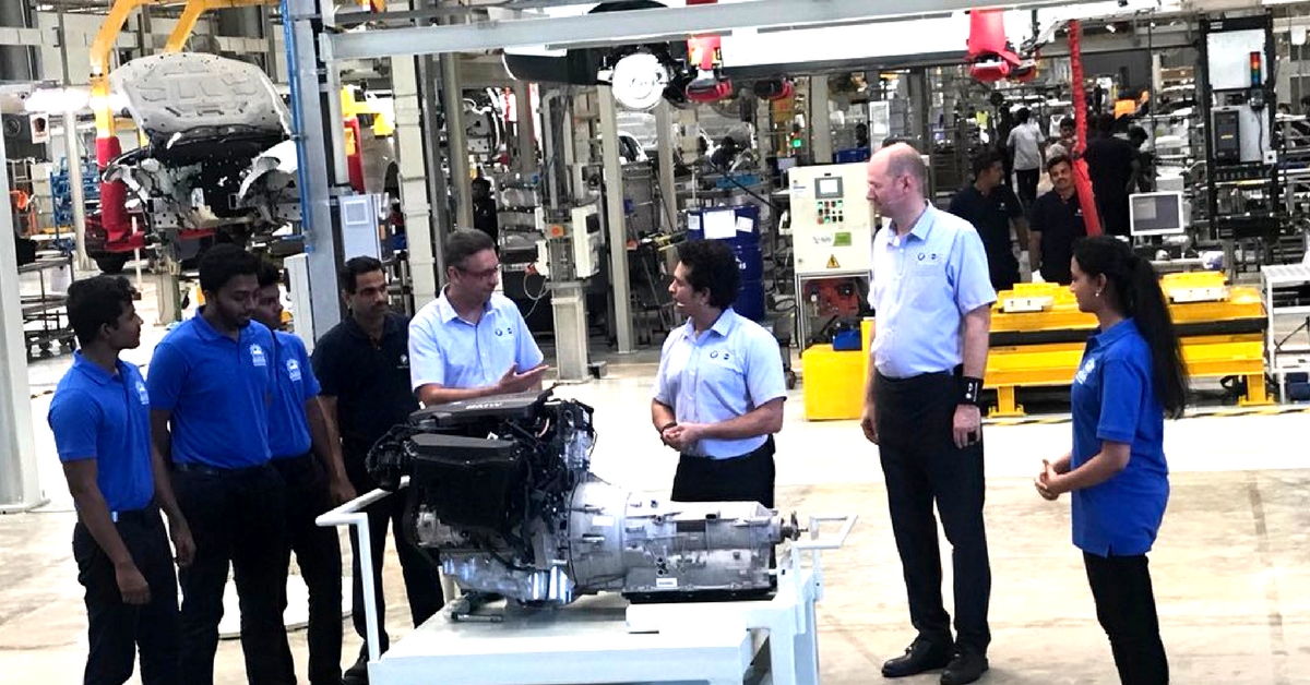 Sachin delves into automobile engineering, at the BMW plant in Chennai.Image Courtesy. Twitter