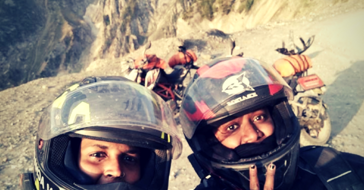 Shubra and Amrutha, with their bikes, somewhere along the way during their epic trip. Image Courtesy: The Long Highway. 