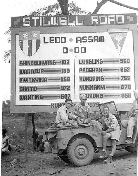 American GI's at the Stilwell Road sign in Ledo circa 1944-45. (Source: Wikimedia Commons)