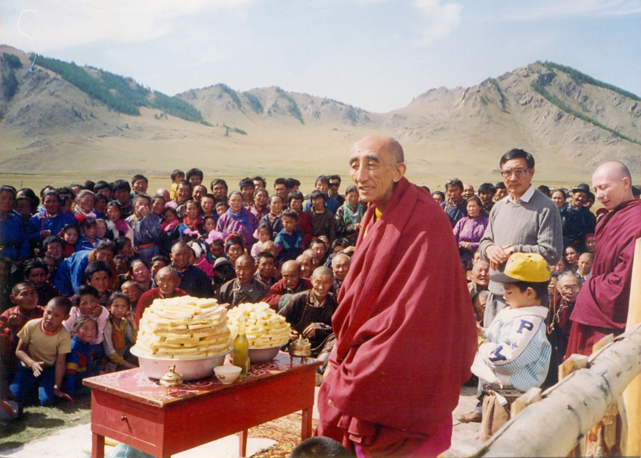 Rinpoche in the Mongolian countryside with his followers. (Source: Sonam Wangchuk)