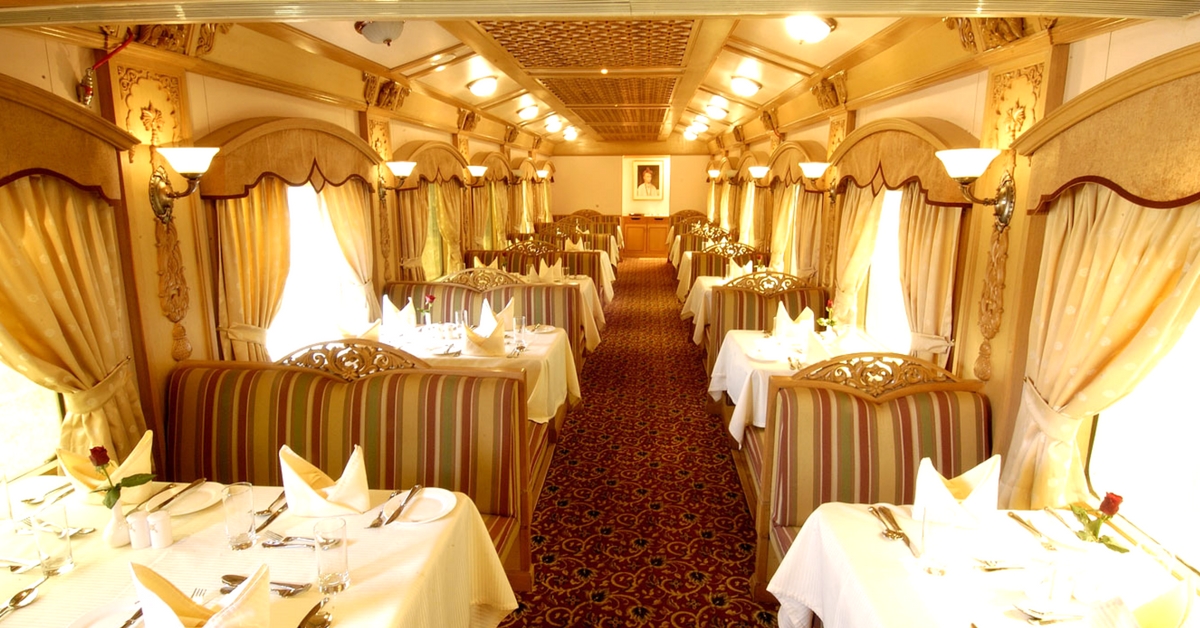 Dig into flavourful cuisine in an opulent setting on this luxury train. Image Courtesy: The Deccan Odyssey.