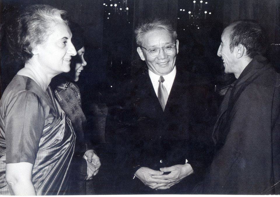 Prime Minister Indira Gandhi with her Mongolian counterpart U Tsedenbal and Kushok Bakula Rinpoche. (Source: Facebook)