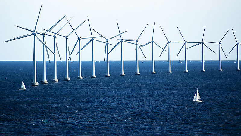 Wind farm off the coast of Denmark. (Source: Wikimedia Commons)