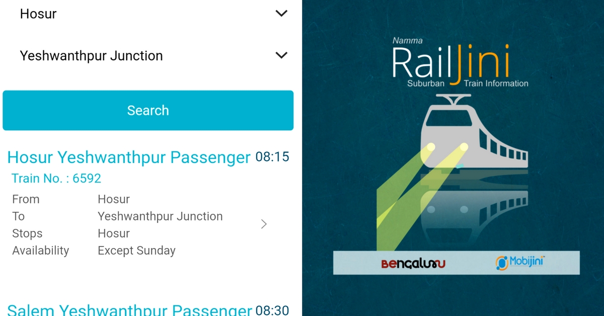 Now, all suburban and Metro details on the RailJini app for Bengaluru. Image Courtesy: RailJini App.