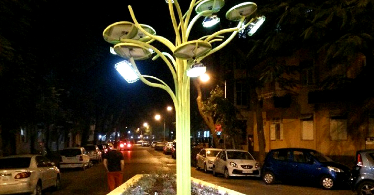 A solar tree, harnesses the sun's rays, turning it into usable energy in Coimbatore. Image Credit: Twitter