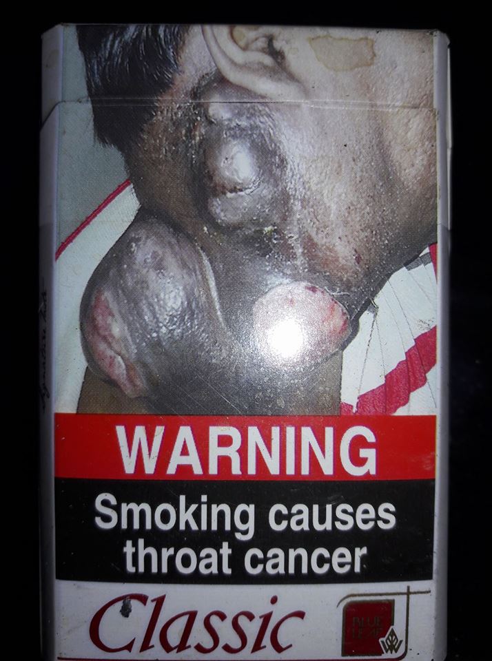 Graphic warning label on a cigarette packet. (Source: Facebook/Allen Bates)
