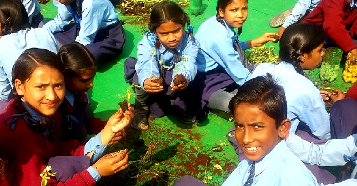 In the Gurugram government school, children are being taught to be sensitive to the environment. Image Credit: Give Me TREES Trust