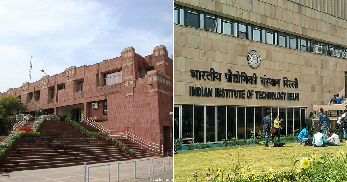 JNU (left), and IIT Delhi (right) and other universities fall on this route, earning it the nickname 'Knowledge Corridor' Representative image only. Image Credit:- Asad K electro(Right) & गंगा सहाय मीणा (Left)