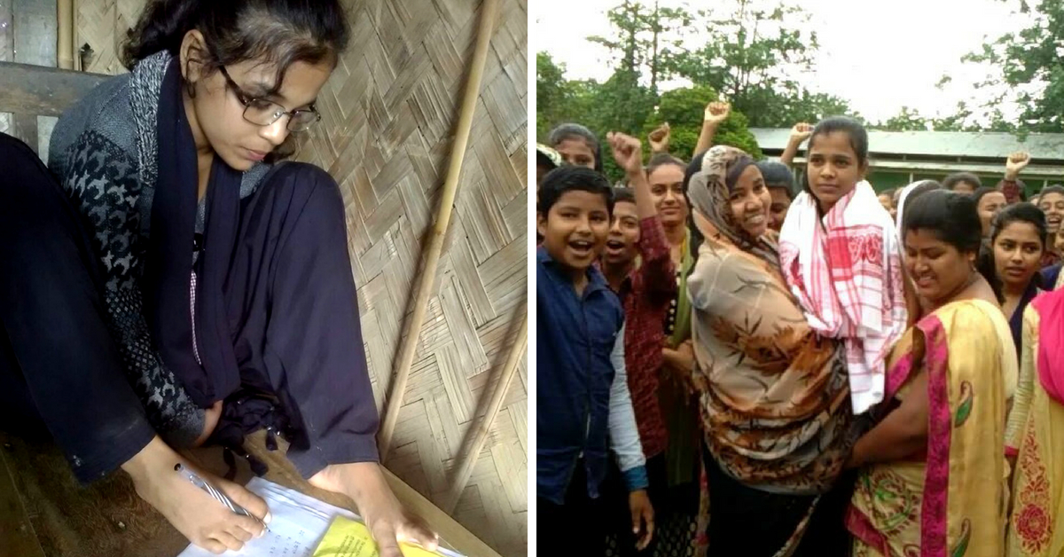 Jebin Kousar (Left). Family and friends celebrating her success (Right). (Source: Twitter/Peter Alex Todd)