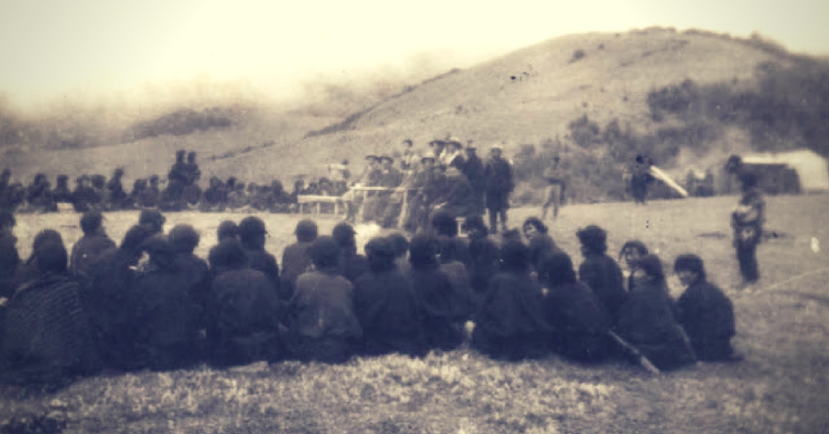 Major Khathing Speaking to Tibetan officials and villagers In Tawang in April, 1951. (Source: Claude Arpi)