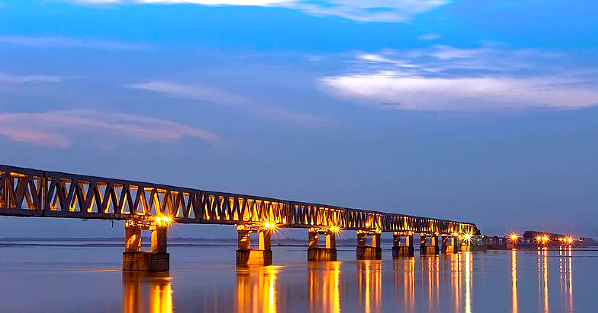 The Bogibeel Bridge is a construction marvel, by the Railways. Image Courtesy: Wikimedia Commons