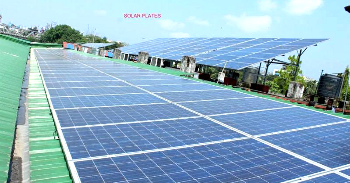 The solar plates absorbing the suns energy, harnessing it to produce energy at Guwahati railway station. Image Credit: Facebook.