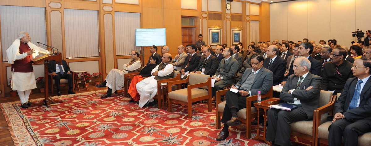 Prime Minister Narendra Modi meeting with officials at the higher echelons of the Indian bureaucracy. (Source: Twitter/Just Bureaucracy)