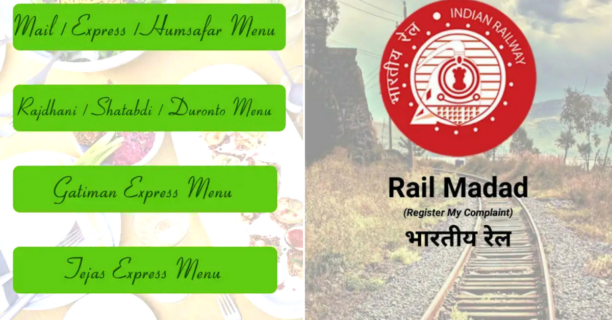IRCTC launched apps to make passenger experience smoother.Image Credit: Rail Menu app and Rail Madad app.