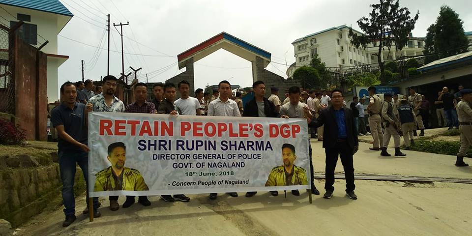 People in the streets protesting against potential transfer of DGP Rupin Sharma. (Source: Twitter/We the Nagas)