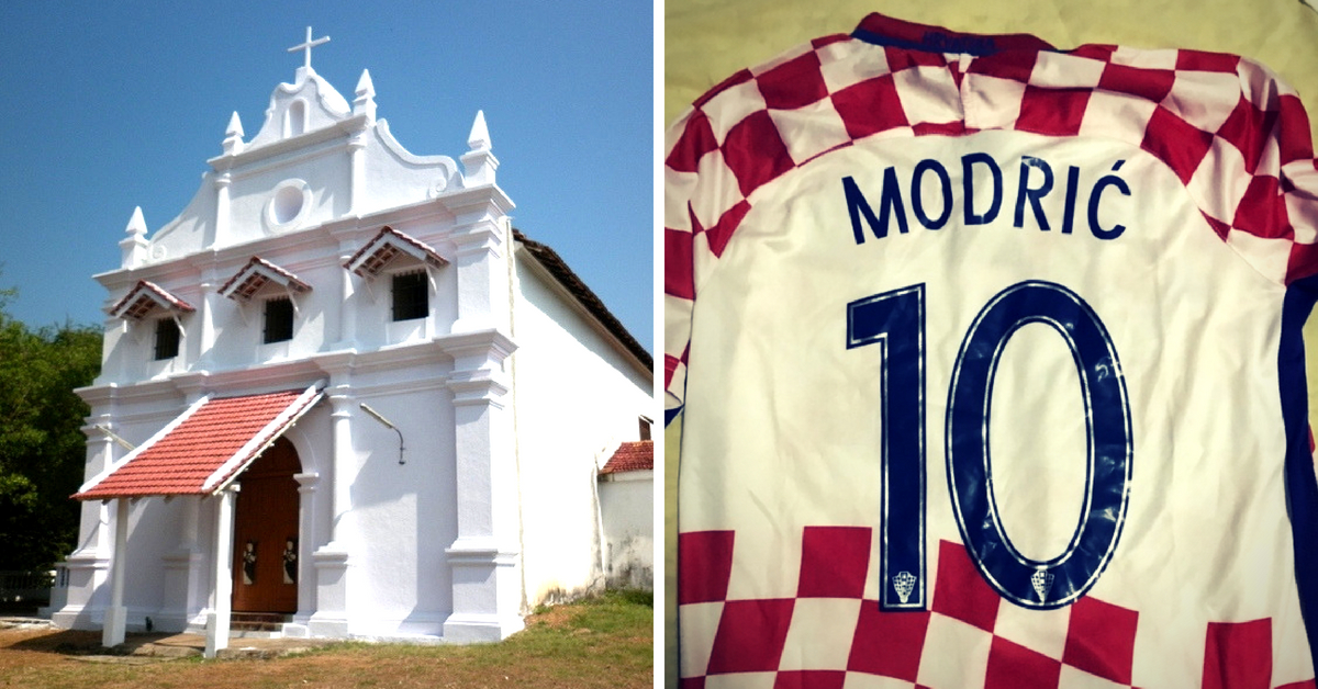 Sao Braz church in Goa (Left) and the jersey of Croatian team captain this World Cup Luka Modric. (Source: Facebook)
