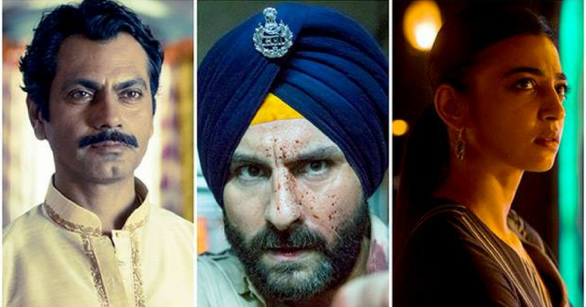 Nawazuddin Siddiqi, Saif Ali Khan and Radhika Apte in their respective characters. (Source: YouTube/Sacred Games Trailer)