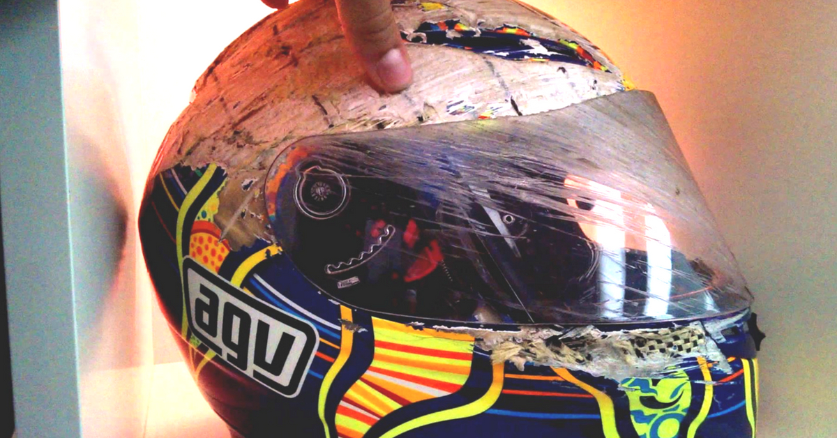 A helmet takes the impact and protects your head in the event of a crash. Photo Source.