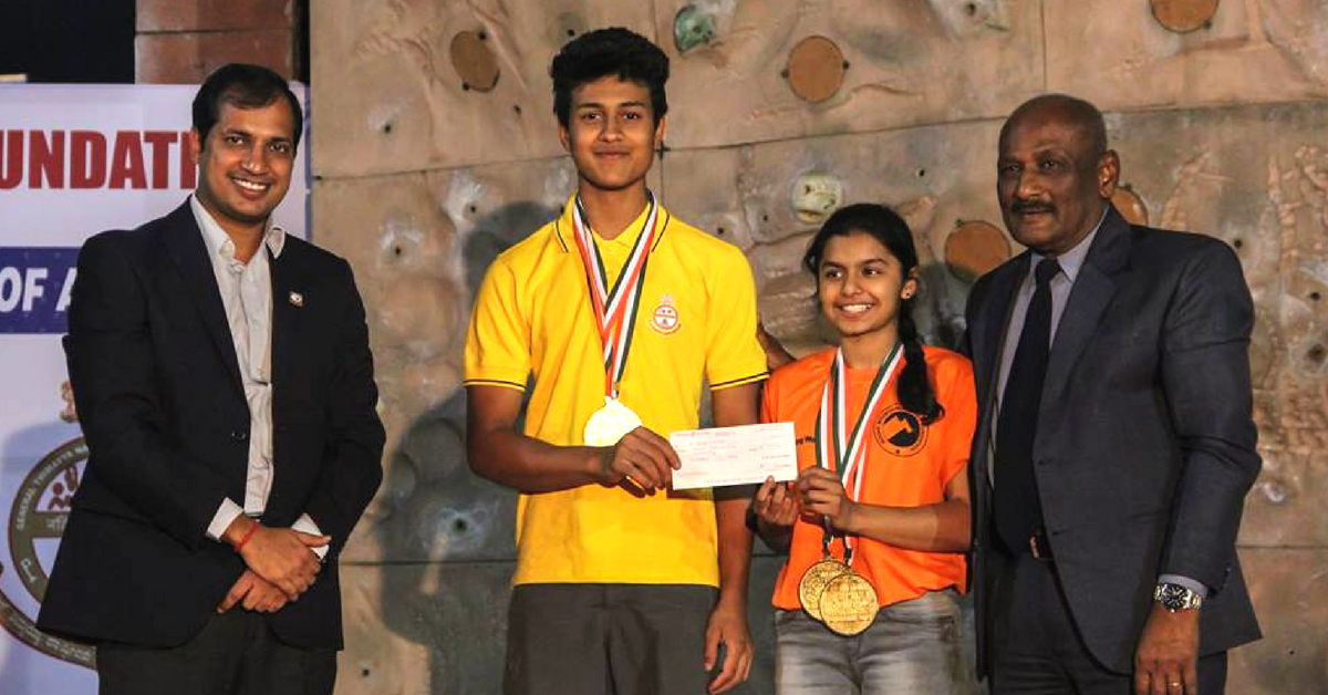 Bharat Pereira (2nd from left), and Shreya Nankar (3rd from left), are also part of the Indian sport climbing contingent at the Asian Games. Image Credit: National Sport Climbing Championship