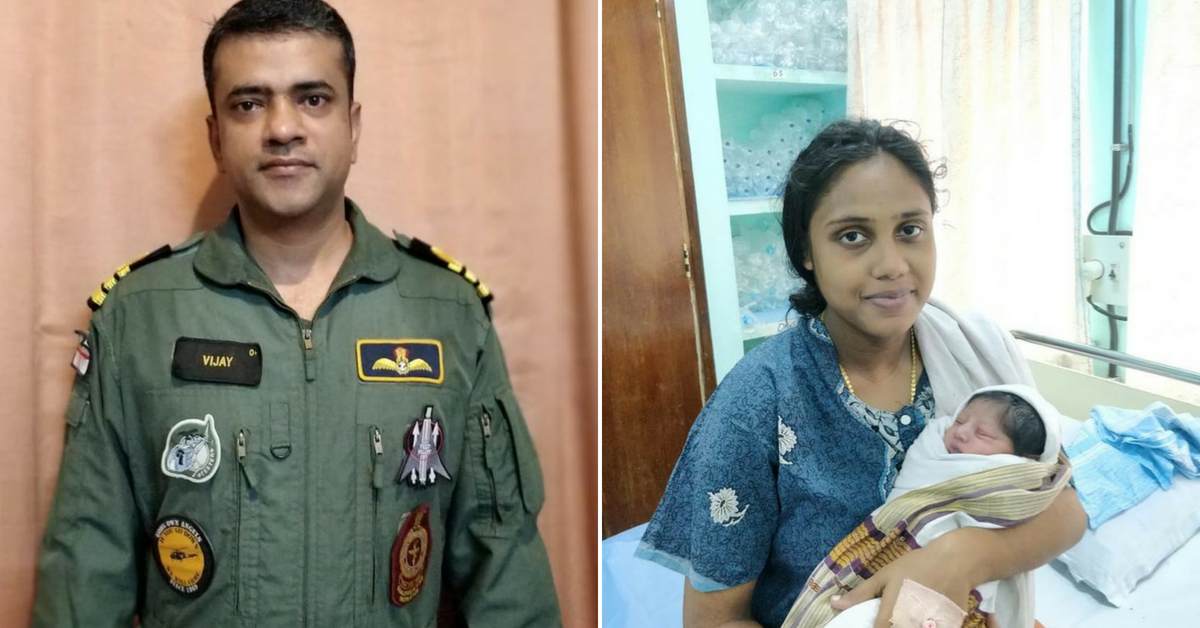 Commander Vijay Varma (Left), rescued Sarjitha, who was pregnant and stranded in the Kerala floods. Image Credit: <a href="https://twitter.com/BDUTT/status/1031397241775374336">Barkha Dutt</a>